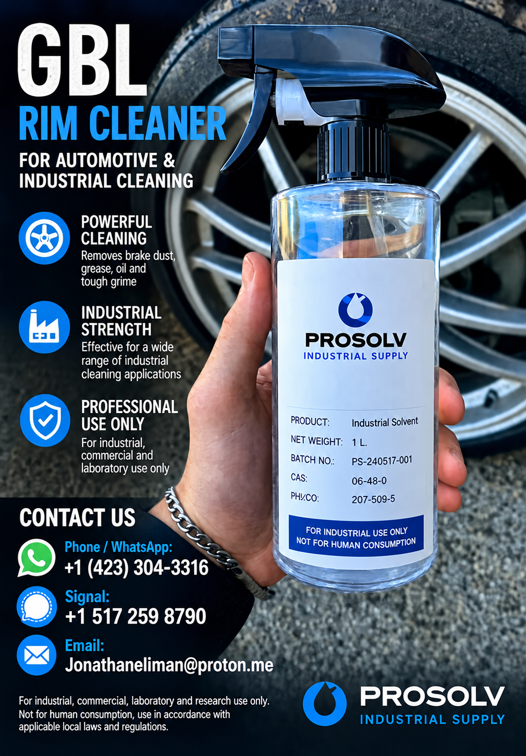 Buy effective GBL wheel cleaner for professional and automotive cleaning (whatsapp :14233043316)